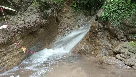 Tropical Jungle Waterfall Stream Flowing Over Rocks Natural Forest Scene Stock Footage 329779586