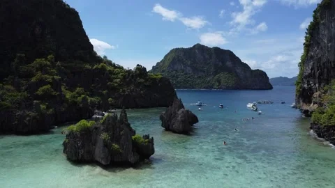 Tropical Lagoon Between Limestone Cliffs in El Nido, Philippines Stock Footage 344485036