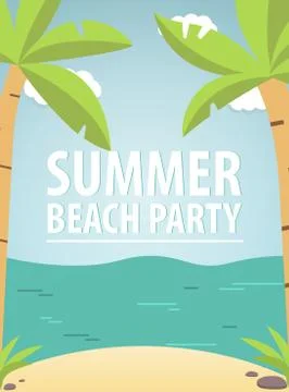 Tropical landscape with the beach sandy and sea waves and palm trees. Stock Illustration