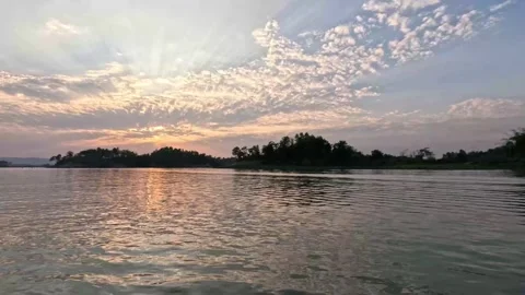 Tropical landscape Kaptai lake dramatic sky at dusk Stock Footage 272146746