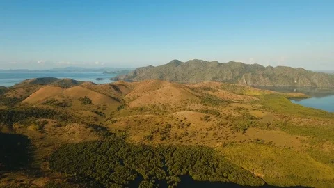 Tropical landscape, mountains, forest, bay. Busuanga, Palawan, Philippines. Stock Footage