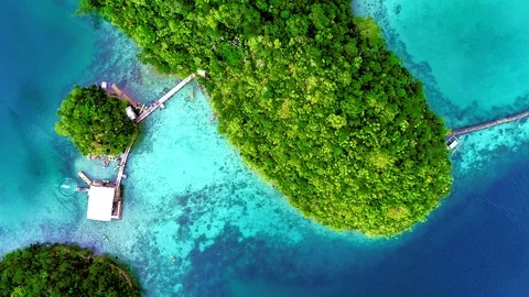 Tropical landscape rainforest hills and azure water in lagoon with clouds on the Stock Footage