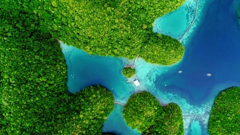 Tropical landscape rainforest hills and azure water in lagoon with clouds on the Stock Footage