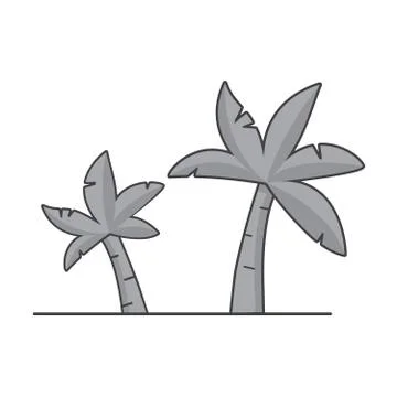 Tropical landscape with two palm trees. In flat style a vector. Stock Illustration