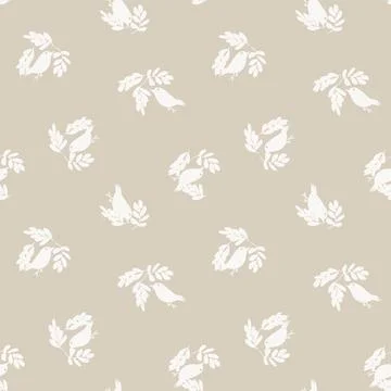 Tropical Leaf and sparrows Seamless Pattern Design Stock Illustration
