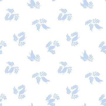 Tropical Leaf and sparrows Seamless Pattern Design Stock Illustration