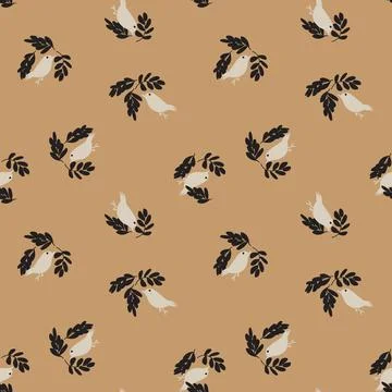 Tropical Leaf and sparrows Seamless Pattern Design Stock Illustration