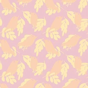 Tropical Leaf and sparrows Seamless Pattern Design Stock Illustration