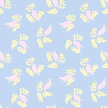 Tropical Leaf and sparrows Seamless Pattern Design Stock Illustration