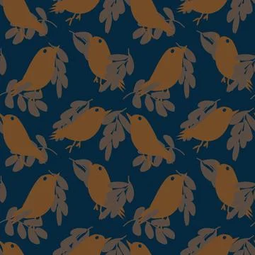 Tropical Leaf and sparrows Seamless Pattern Design Stock Illustration
