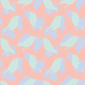 Tropical Leaf and sparrows Seamless Pattern Design Stock Illustration