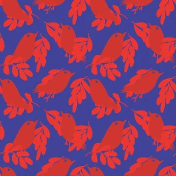 Tropical Leaf and sparrows Seamless Pattern Design Stock Illustration