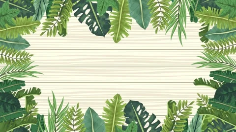Tropical leaf border animation on light wooden background for summer holida.. Vídeo Stock 333354268
