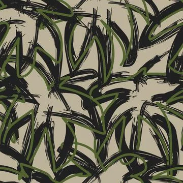 Tropical Leaf Brush Strokes Seamless Pattern Design - Illustrazione stock