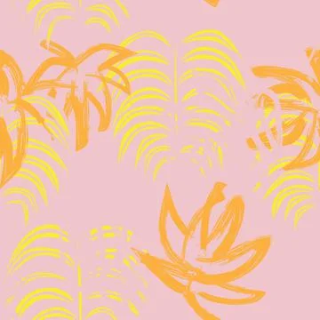 Tropical Leaf Brush Strokes Seamless Pattern Design - Stock Illustration