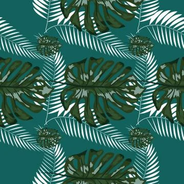 Tropical leaf design featuring navy Palm and blue Monstera plant leaves on a  Illustrazione stock