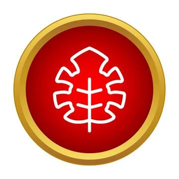 Tropical leaf icon in red circle gold frame Stock Illustration