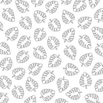 Tropical Leaf Linear Style Pattern Background Vector Stock Illustration