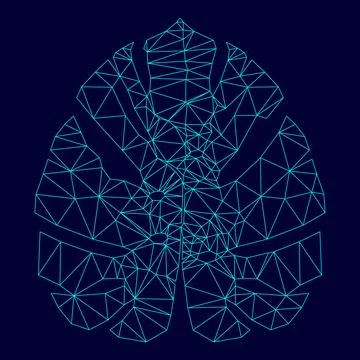 Tropical leaf in low poly triangulation triangulated polygonal electric cya.. Ilustración de archivo