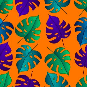 Tropical leaf monstera seamless pattern background Stock Illustration