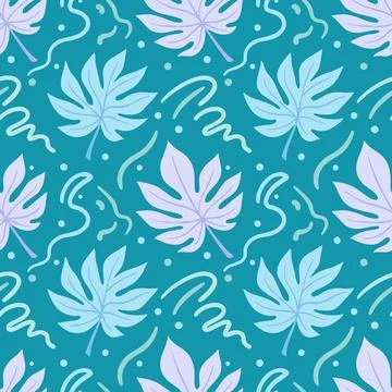 Tropical Leaf Pattern on Teal Background. Stock Illustration