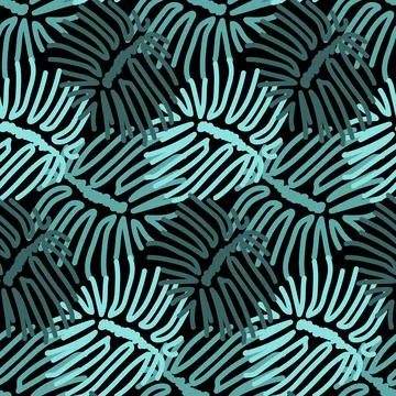 Tropical leaf seamless pattern, blue green color, vector illustration イラスト素材