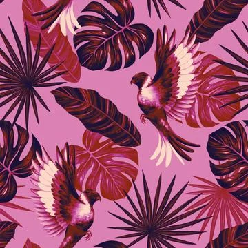 Tropical leaf seamless pattern. Colorful vivid print with beautiful palm jungle イラスト素材