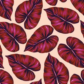 Tropical leaf seamless pattern. Colorful vivid print with beautiful palm jungle Stock Illustration