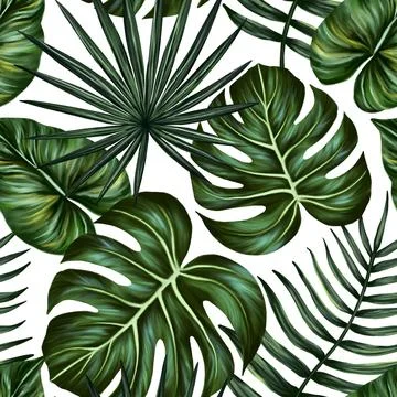 Tropical leaf seamless pattern. Colorful vivid print with beautiful palm jungle Stock Illustration