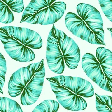 Tropical leaf seamless pattern. Colorful vivid print with beautiful palm jungle Stock Illustration