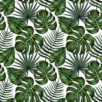 Tropical leaf seamless pattern. Colorful vivid print with beautiful palm jungle Stock Illustration