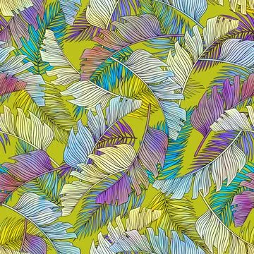 Tropical leaf seamless pattern. Colorful vivid print with beautiful palm jungle Stock Illustration