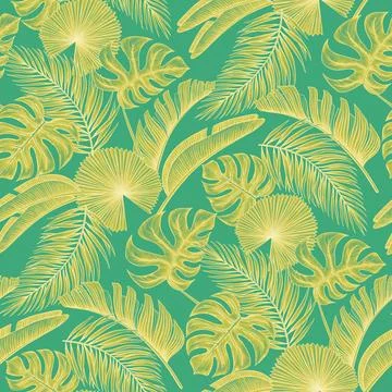 Tropical leaf seamless pattern. Colorful vivid print with beautiful palm jungle Stock Illustration