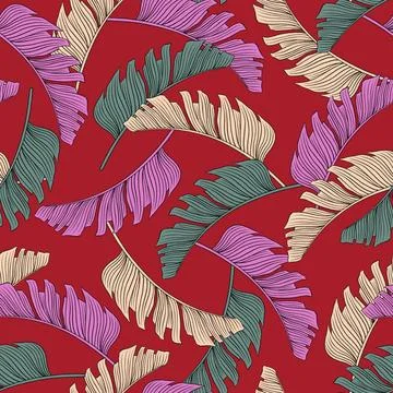 Tropical leaf seamless pattern. Colorful vivid print with beautiful palm jungle Stock Illustration