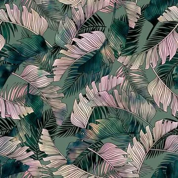 Tropical leaf seamless pattern. Colorful vivid print with beautiful palm jungle Stock Illustration