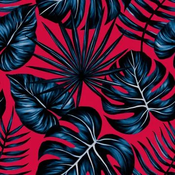 Tropical leaf seamless pattern. Colorful vivid print with beautiful palm jungle Stock Illustration