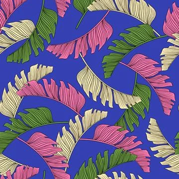 Tropical leaf seamless pattern. Colorful vivid print with beautiful palm jungle Stock Illustration