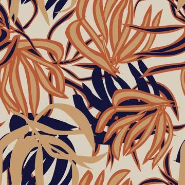 Tropical Leaf Seamless Pattern Design Stock Illustration
