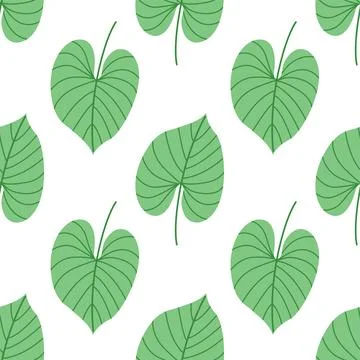 Tropical leaf seamless pattern isolated on white background. Hand drawn vector 스톡 일러스트