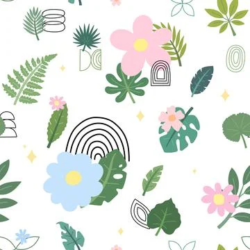 Tropical leaf seamless pattern set Stock Illustration