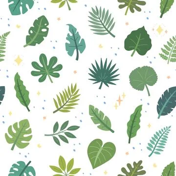 Tropical leaf seamless pattern set 库存插图