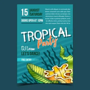 Tropical Leaf, Seaweeds And Shell Banner Vector Illustrazione stock