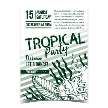 Tropical Leaf, Seaweeds And Shell Banner Vector Illustrazione stock