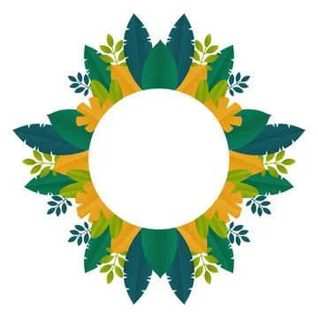 Tropical leafs circular frame Stock Illustration