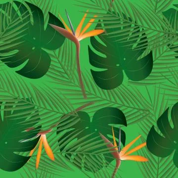 Tropical leafs seamless pattern Stock Illustration