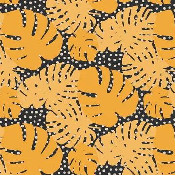 Tropical leaves and dot vector pattern. Stock Illustration