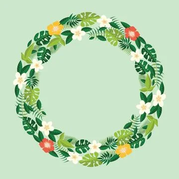Tropical Leaves and Flower Wreath Frame EPS Vector Illustrazione stock