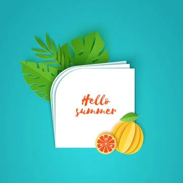 Tropical leaves and grapefruit on note paper. Vector illustration of plants and Stock Illustration