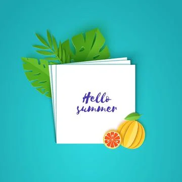 Tropical leaves and grapefruit on note paper. Vector illustration of plants and Stock Illustration