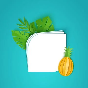 Tropical leaves and pineapple on note paper. Vector illustration of plants and Stock Illustration
